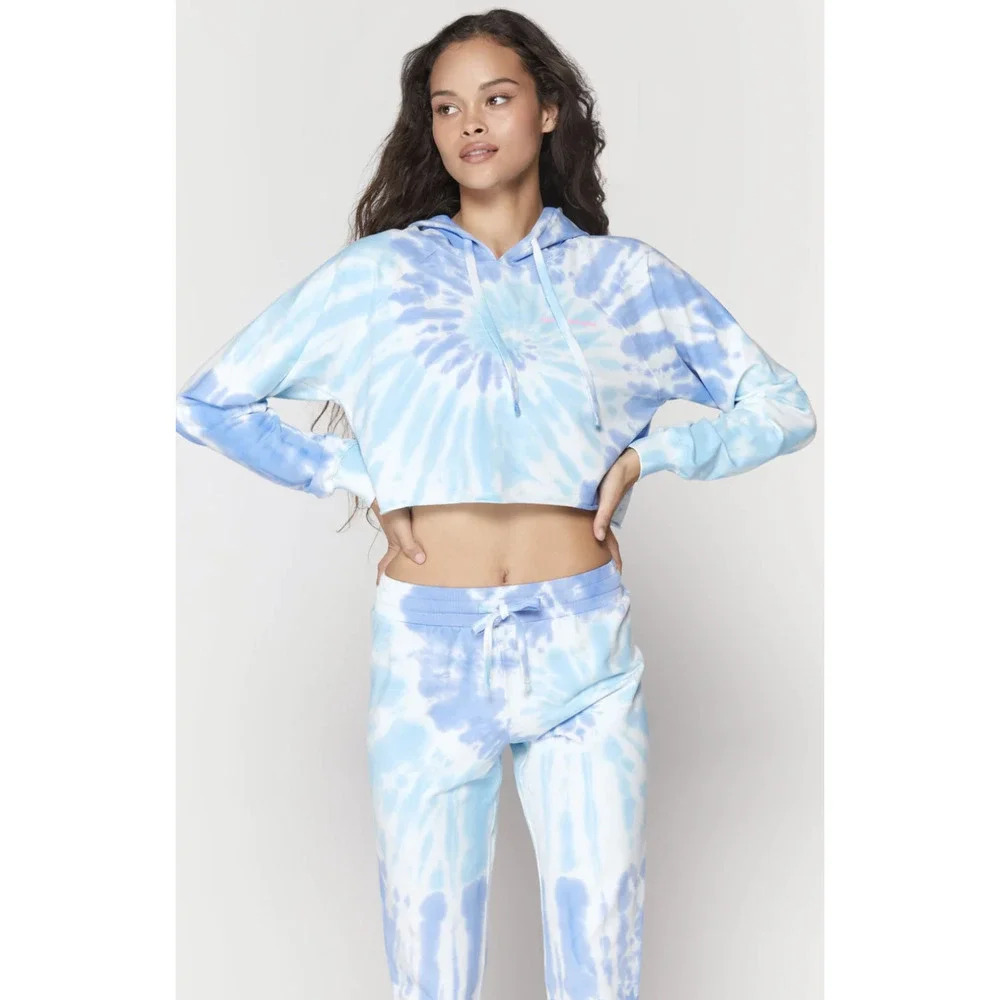 Spiritual Gangster Tie Dye Luna Crop Hoodie‎ Blue Size Small